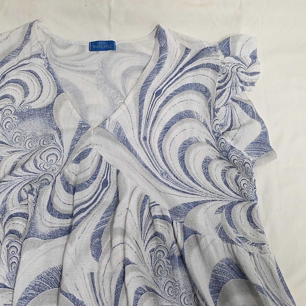 Marisima Tiered Dress Womens OS Blue White Swirl Linen Cotton Made in Italy